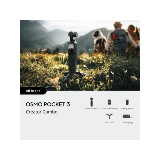 DJI Osmo Pocket 3 Creator Combo - Mic 2 transmitter, mini tripod, carrying bag, battery handle