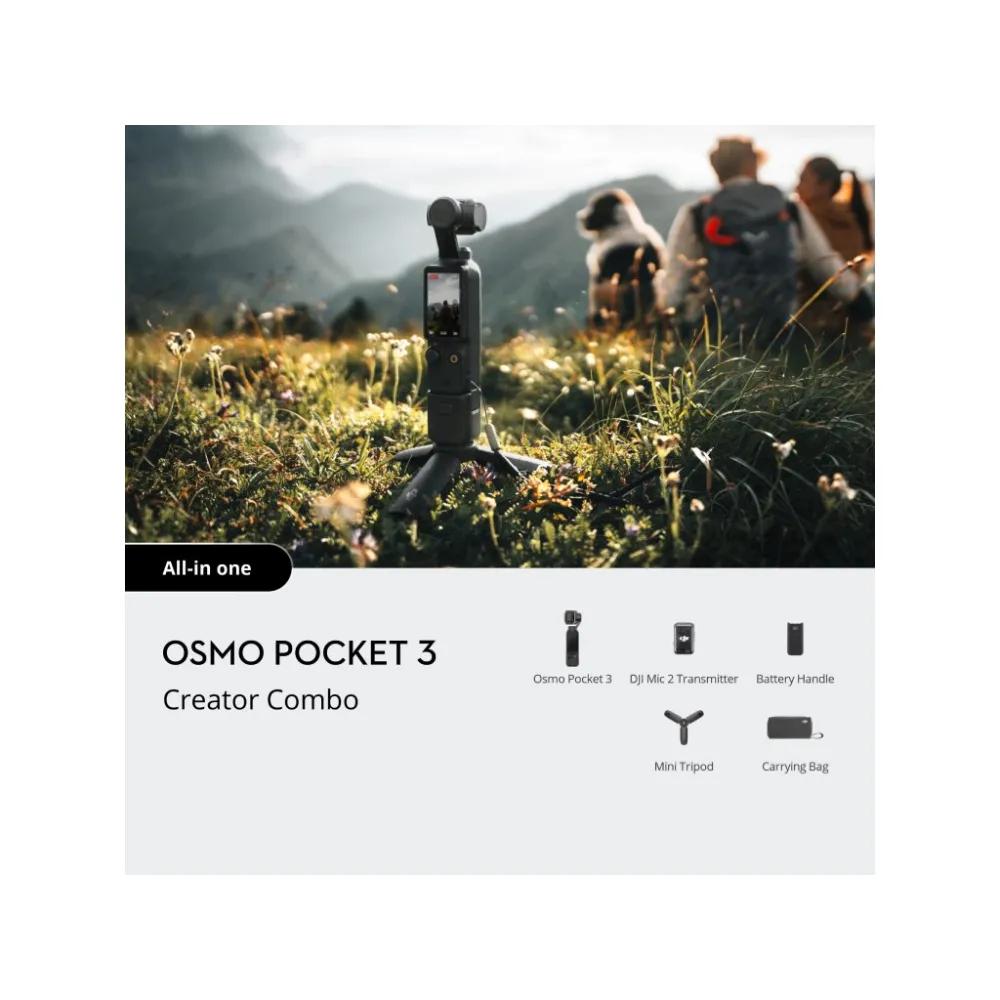 DJI Osmo Pocket 3 Creator Combo - Mic 2 transmitter, mini tripod, carrying bag, battery handle