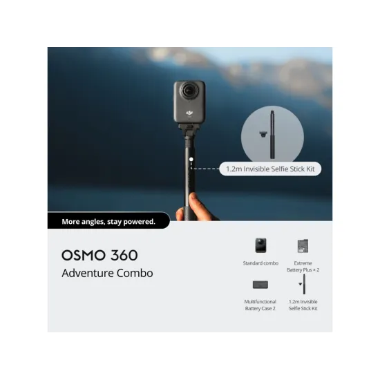 DJI Osmo 360 Adventure Combo - 1 360 Imaging, 8K/30fps, 120MP 360 Photo, 105GB Built-in Storage