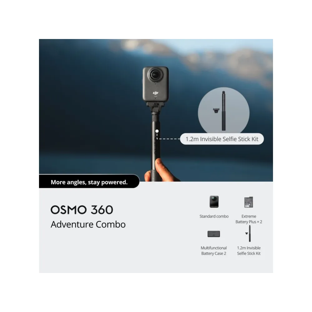 DJI Osmo 360 Adventure Combo - 1 360 Imaging, 8K/30fps, 120MP 360 Photo, 105GB Built-in Storage