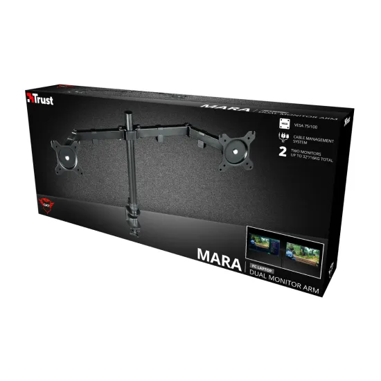 TRUST GXT 1120 Mara Dual Monitor Arm, VESA 75x75mm, 100x100mm, max 2x8kg weight, up to 32