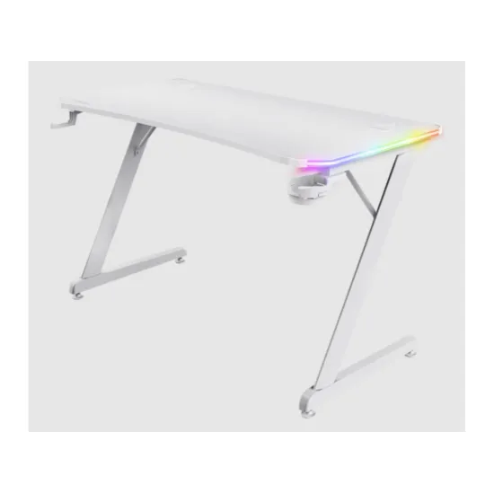 TRUST GXT709W Luminus RGB Gaming Desk White - Cup holder, W: 1200 mm, H: 740 mm, D: 600 mm