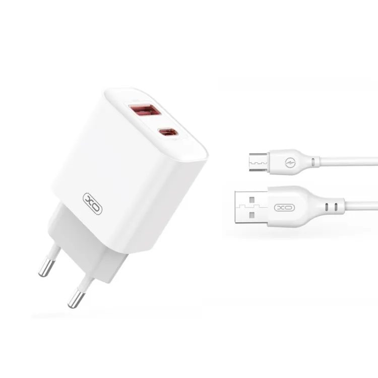 XO wall charger CE12 PD QC3.020W 1x USB 1x USB-C white + USB - microUSB cable