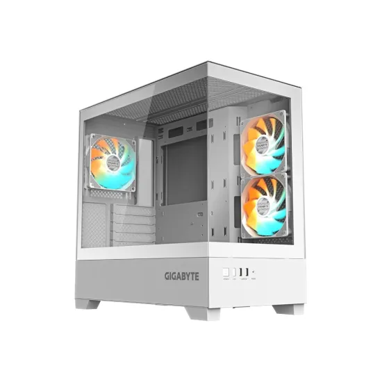 GIGABYTE C201 Panoramic ICE Mid Tower PC Case(mini-ITX/m-ATX), Pre-installed 3 ARGB fans,USB*2,White