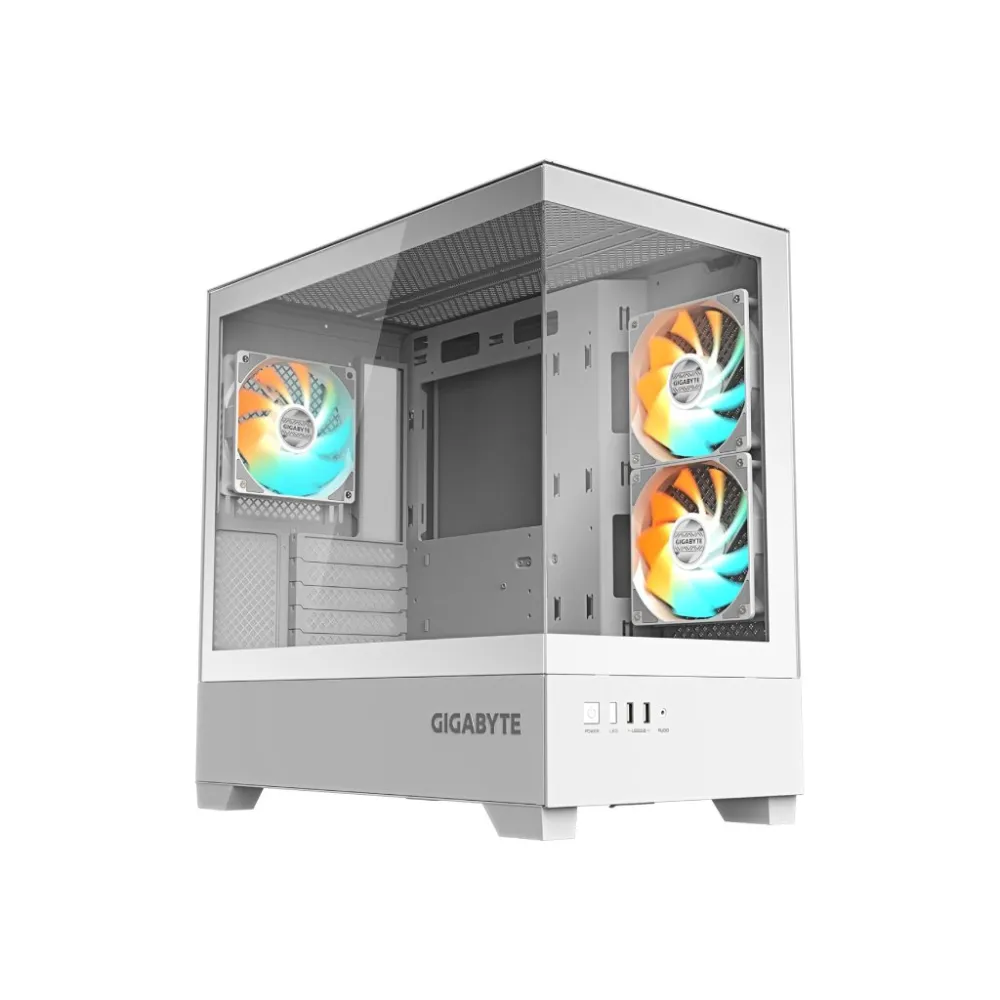 GIGABYTE C201 Panoramic ICE Mid Tower PC Case(mini-ITX/m-ATX), Pre-installed 3 ARGB fans,USB*2,White