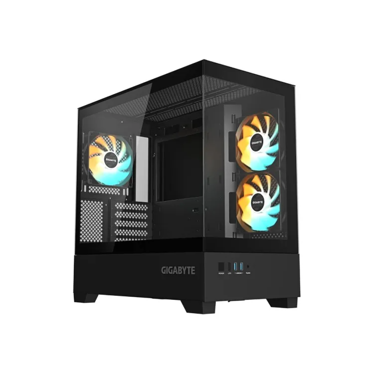 GIGABYTE C201 Panoramic Mid Tower PC Case(mini-ITX/m-ATX), Pre-installed 3 ARGB fans, USB*2, Black