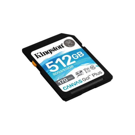KINGSTON Canvas Go! Plus 512GB SDXC Memory Card, 170/90MB/s Read/Write, U3, V30