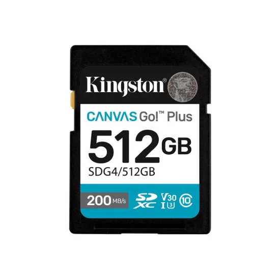 KINGSTON Canvas Go! Plus SD Memory Card 512GB, Class 10, UHS-I, U3, V30, up to 200/160MB/s, 4K video
