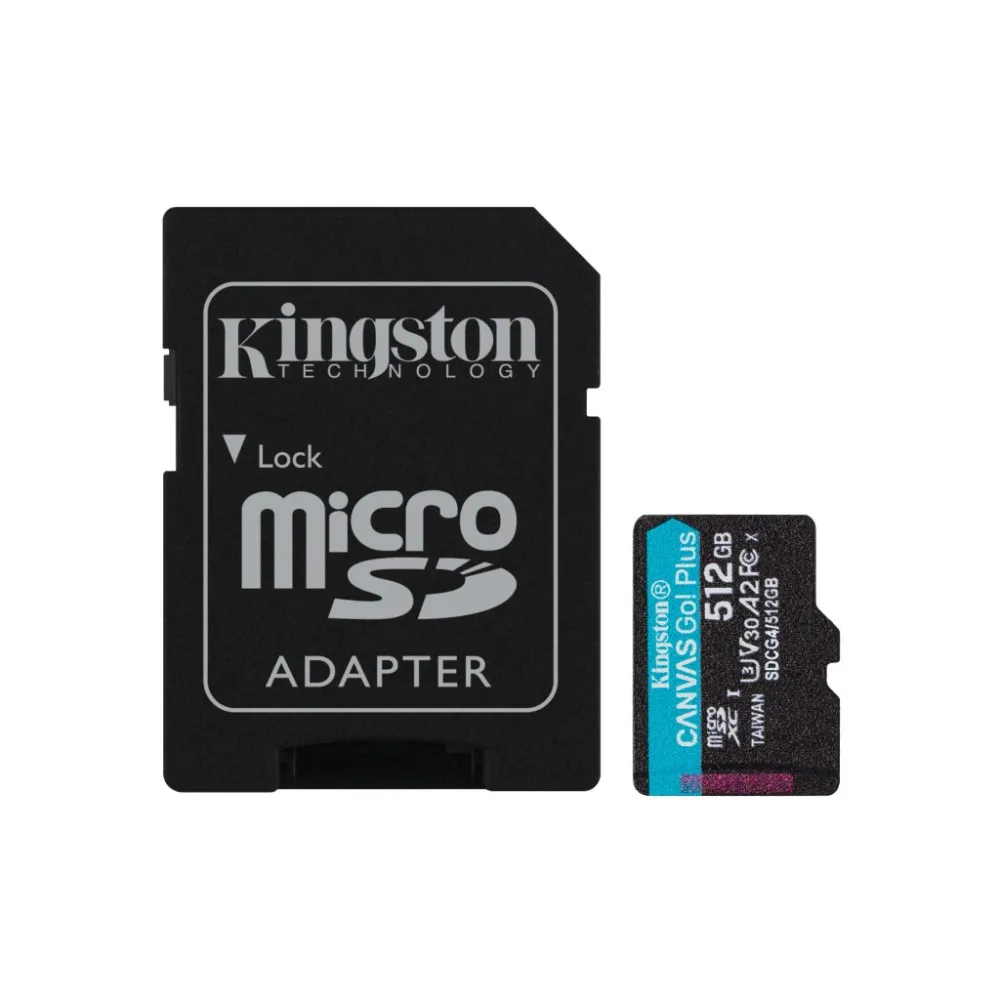 KINGSTON Micro SDXC 512GB Canvas Go! Plus C10 + SD Adapter, A2, V30, U3, 200/160 MB/s Read/Write, 4K