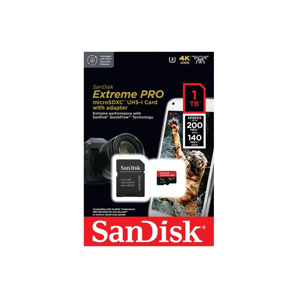 SanDisk Extreme PRO microSDXC 1TB + SD adapter,up to Read/Write(MB/s): 200/140, A2, C10,V30,UHS-I,U3