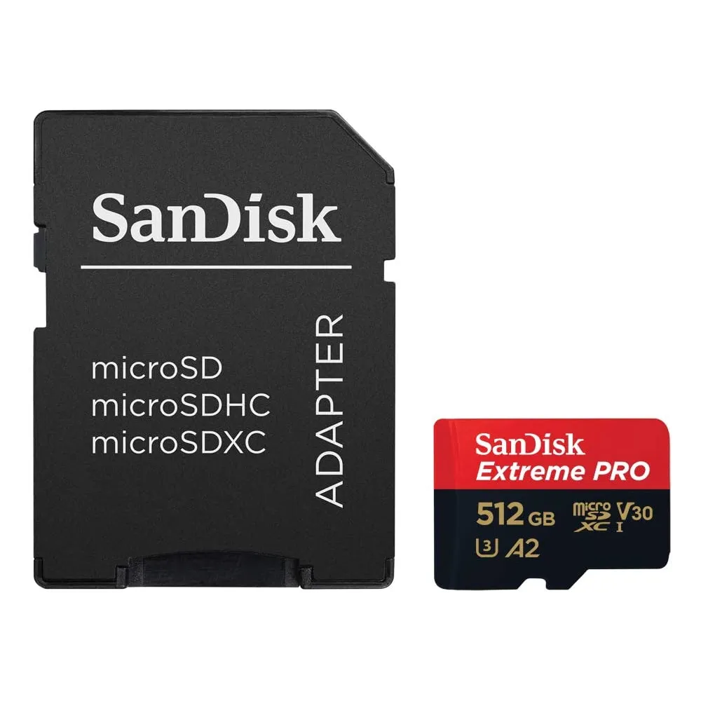 SanDisk Extreme PRO microSDXC 512GB + SD adapter,up to Read/Write(MB/s): 200/140,A2,C10,V30,UHS-I,U3
