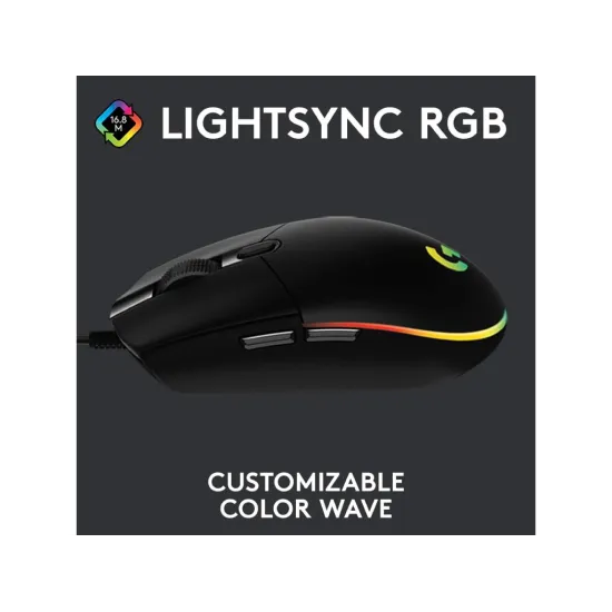 LOGITECH G203 LIGHTSYNC RGB 6 Button Gaming Mouse, 200-8000 DPI, Cable length: 2.1 m