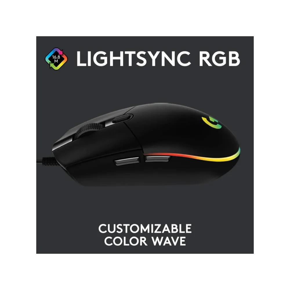 LOGITECH G203 LIGHTSYNC RGB 6 Button Gaming Mouse, 200-8000 DPI, Cable length: 2.1 m