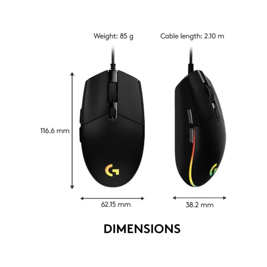 LOGITECH G203 LIGHTSYNC RGB 6 Button Gaming Mouse, 200-8000 DPI, Cable length: 2.1 m