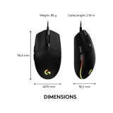 LOGITECH G203 LIGHTSYNC RGB 6 Button Gaming Mouse, 200-8000 DPI, Cable length: 2.1 m