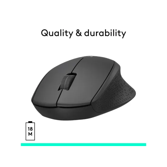 LOGITECH M330 Silent Plus Wireless Optical Mouse, 1000 DPI, 3 Buttons, 1x AA Battery, Black