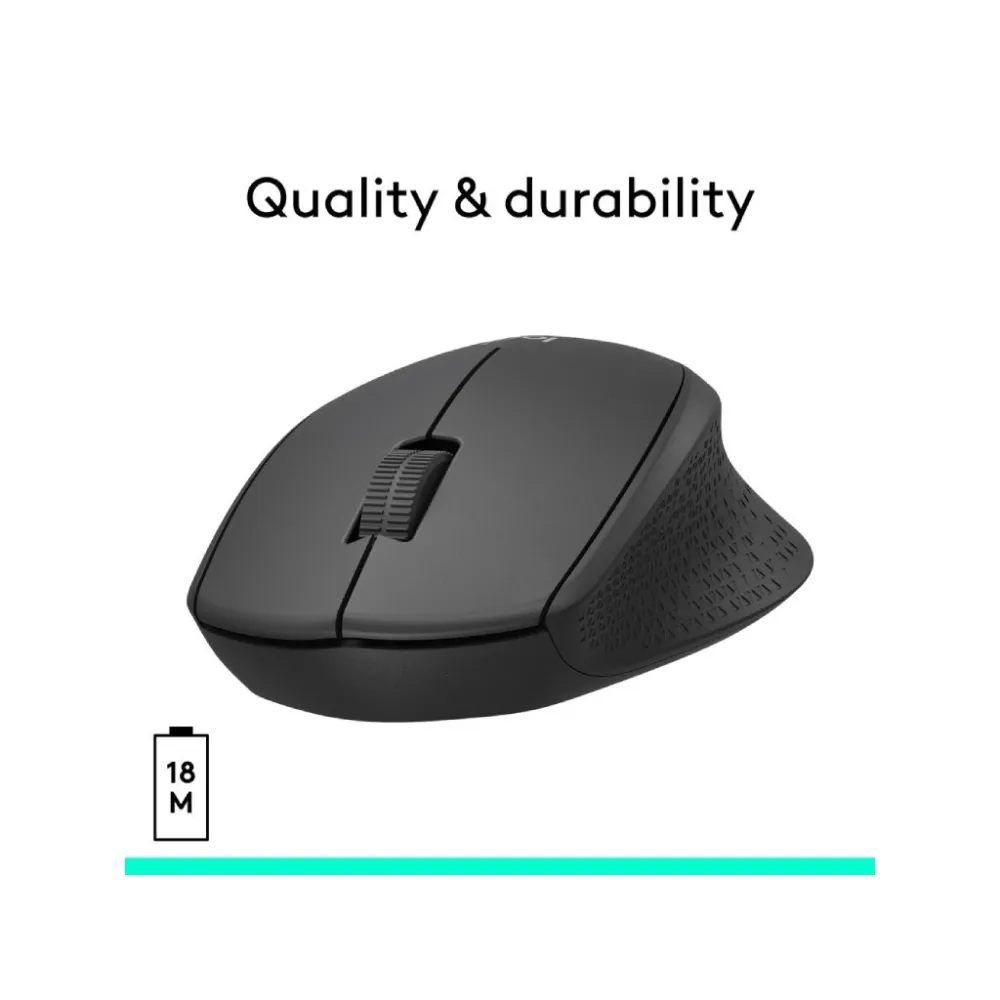 LOGITECH M330 Silent Plus Wireless Optical Mouse, 1000 DPI, 3 Buttons, 1x AA Battery, Black