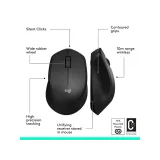 LOGITECH M330 Silent Plus Wireless Optical Mouse, 1000 DPI, 3 Buttons, 1x AA Battery, Black