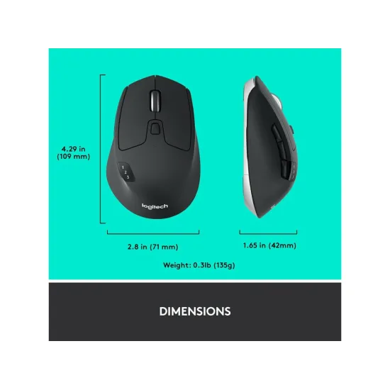 LOGITECH M720 Triathlon Multi-Device Wireless Bluetooth Mouse, 1000 dpi, 8 buttons, 10 m
