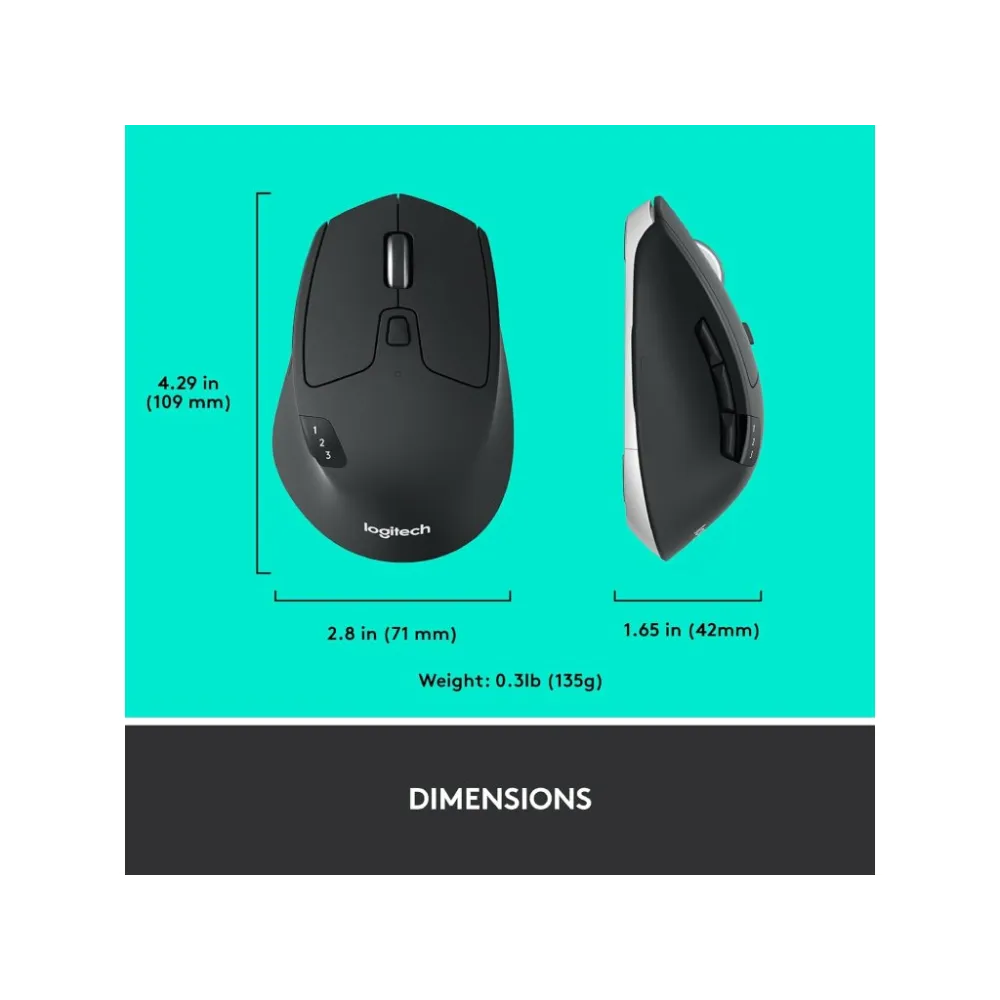 LOGITECH M720 Triathlon Multi-Device Wireless Bluetooth Mouse, 1000 dpi, 8 buttons, 10 m