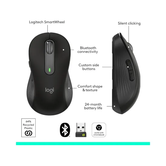 LOGITECH Signature M650 Wireless Mouse for Business, 400-4000 DPI, Bluetooth, 10m, 1x AA battery