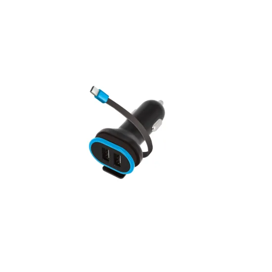 Forever CC-02 car charger 2x USB 3A black with USB-C cable 0,2 m