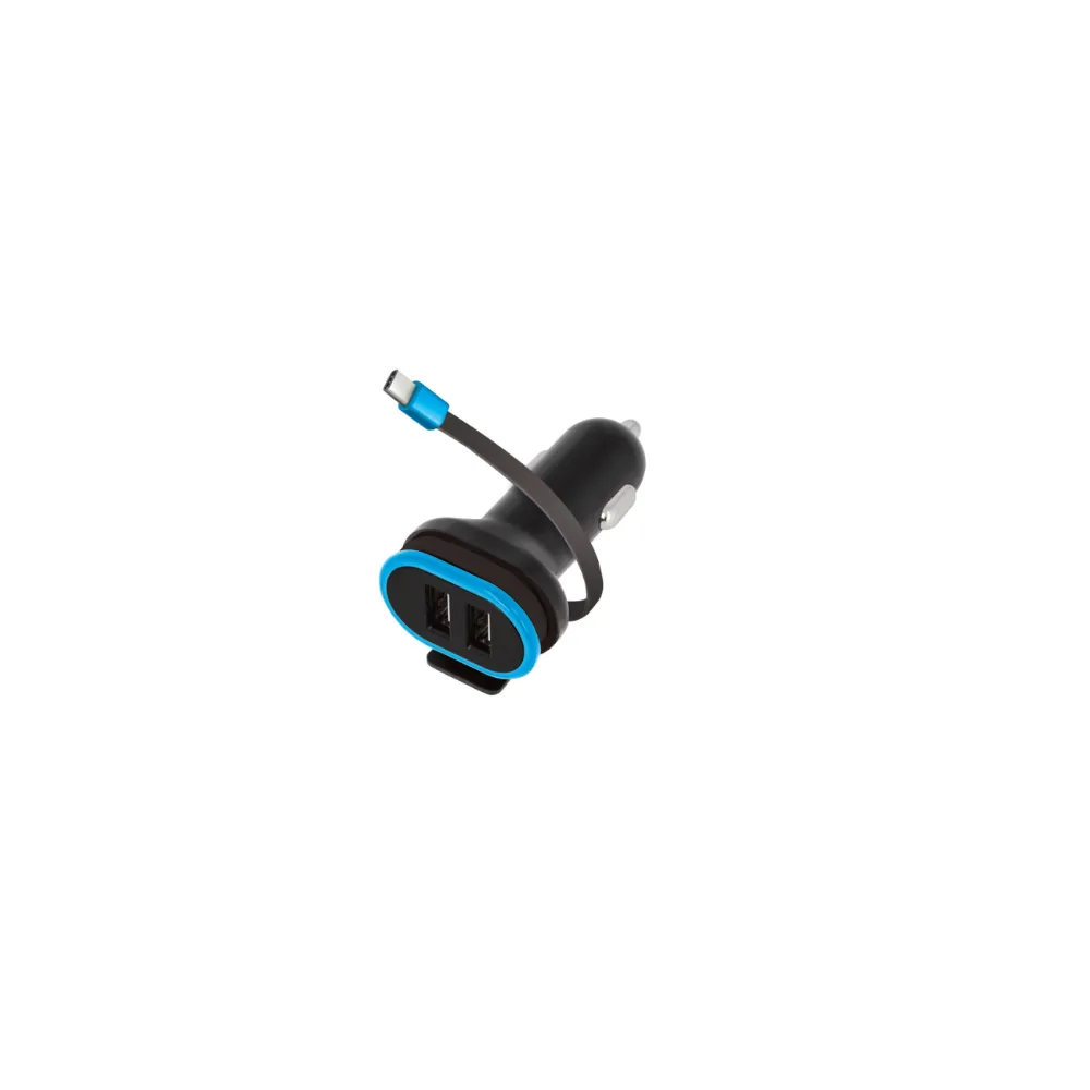 Forever CC-02 car charger 2x USB 3A black with USB-C cable 0,2 m