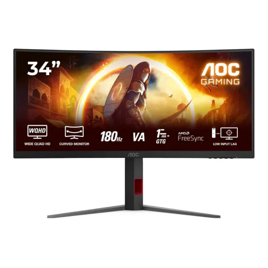 AOC Gaming Curved Monitor CU34G4, 34 , WQHD 3440x1440, 180Hz, 1 ms, HDMI*2/DP, HAS/Swivel/Tilt