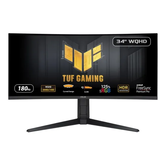 ASUS TUF Gaming Curved Monitor VG34VQL3A, 34 WQHD 3440x1440, 180Hz, 1ms, DP*2/HDMI*2, USB Hub, HAS