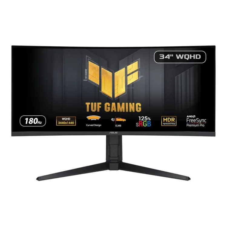 ASUS TUF Gaming Curved Monitor VG34VQL3A, 34 WQHD 3440x1440, 180Hz, 1ms, DP*2/HDMI*2, USB Hub, HAS