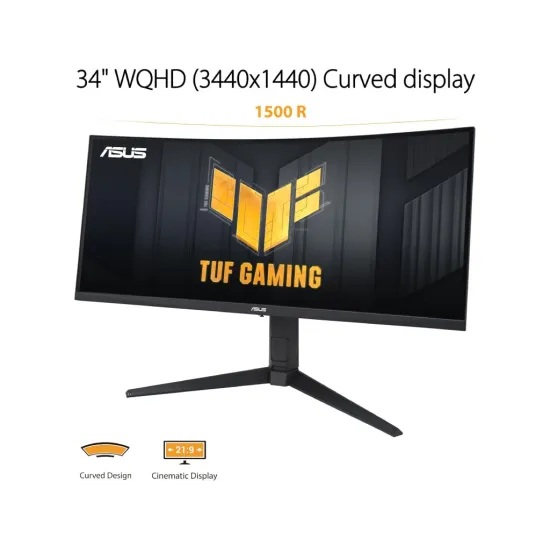 ASUS TUF Gaming Curved Monitor VG34VQL3A, 34 WQHD 3440x1440, 180Hz, 1ms, DP*2/HDMI*2, USB Hub, HAS