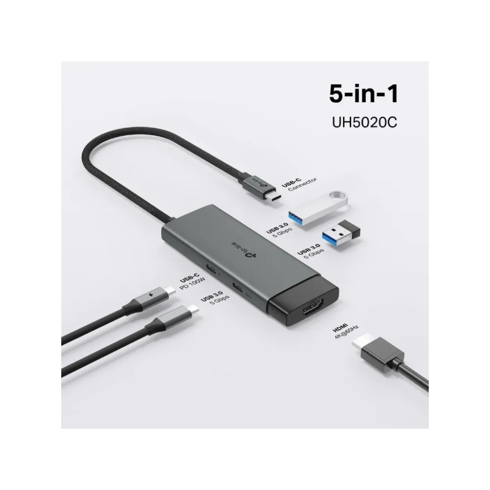 TP-LINK UH5020C USB Type-C 5 in 1 Hub 100W Power Delivery, HDMI 4K@60Hz, USB 3.0*2, USB-C