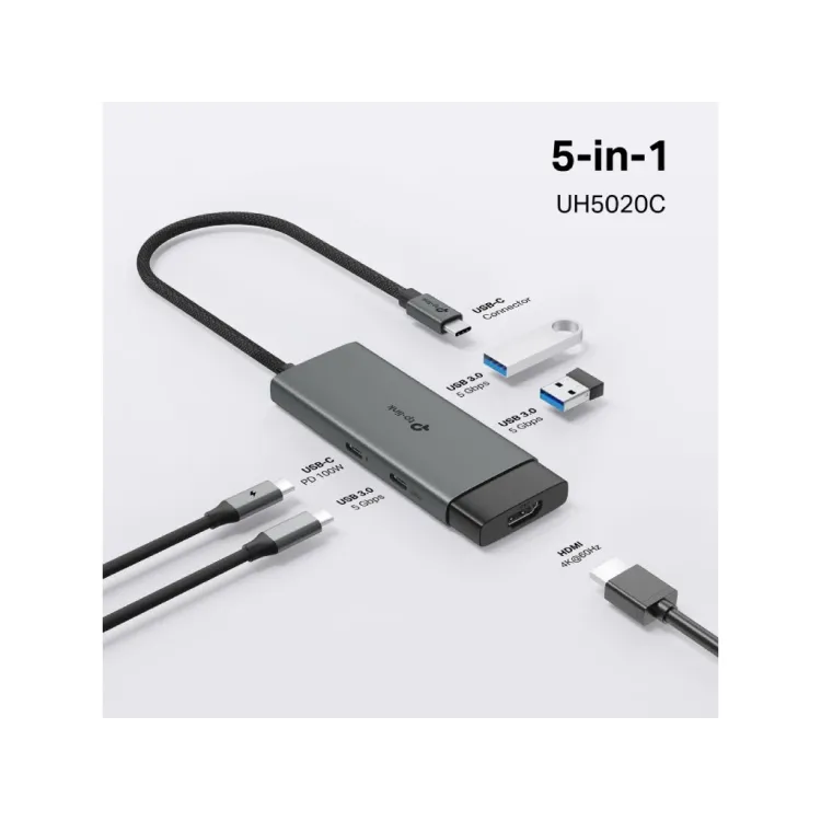 TP-LINK UH5020C USB Type-C 5 in 1 Hub 100W Power Delivery, HDMI 4K@60Hz, USB 3.0*2, USB-C