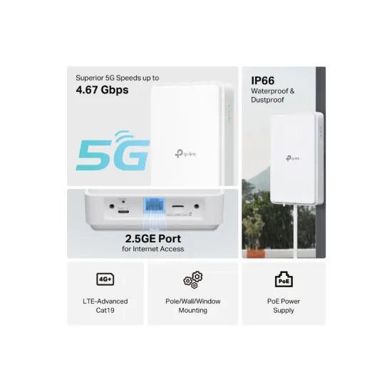 TP-LINK NE200-Outdoor 5G Outdoor Router, 2.5GE Port, IP66, PoE Power Supply,5G speed up to 4.67 Gbps