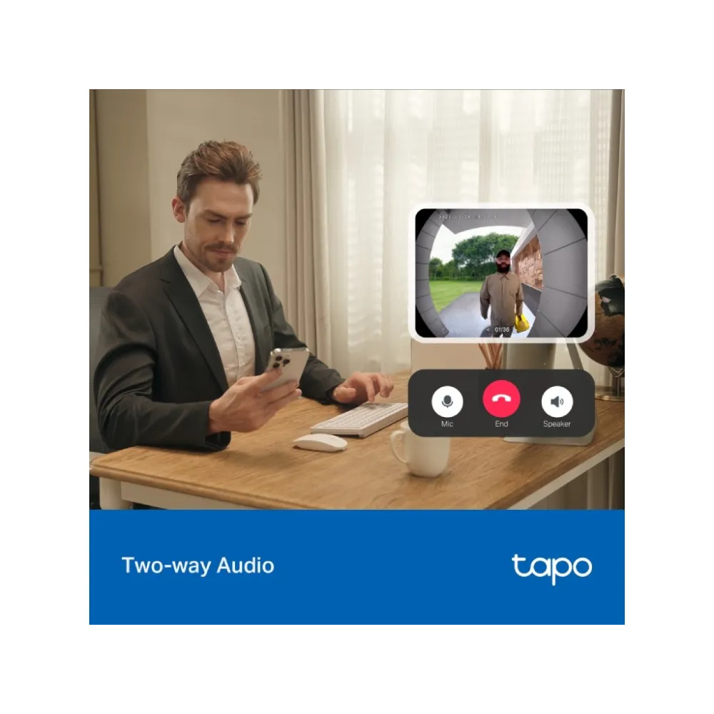 TP-LINK TAPO D205 Smart Video Doorbell Mini 2K Live View, Ultra-Wide 160 FOV, Built-in Battery, IP54