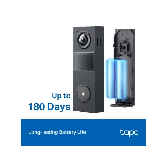 TP-LINK TAPO D205 Smart Video Doorbell Mini 2K Live View, Ultra-Wide 160 FOV, Built-in Battery, IP54