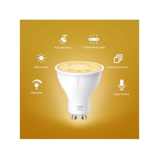 TP-LINK TAPO L610 GU10 Smart Wi-Fi Spotlight, Dimmable, 350 lm, 2700 K, Light Beam Angle: 40