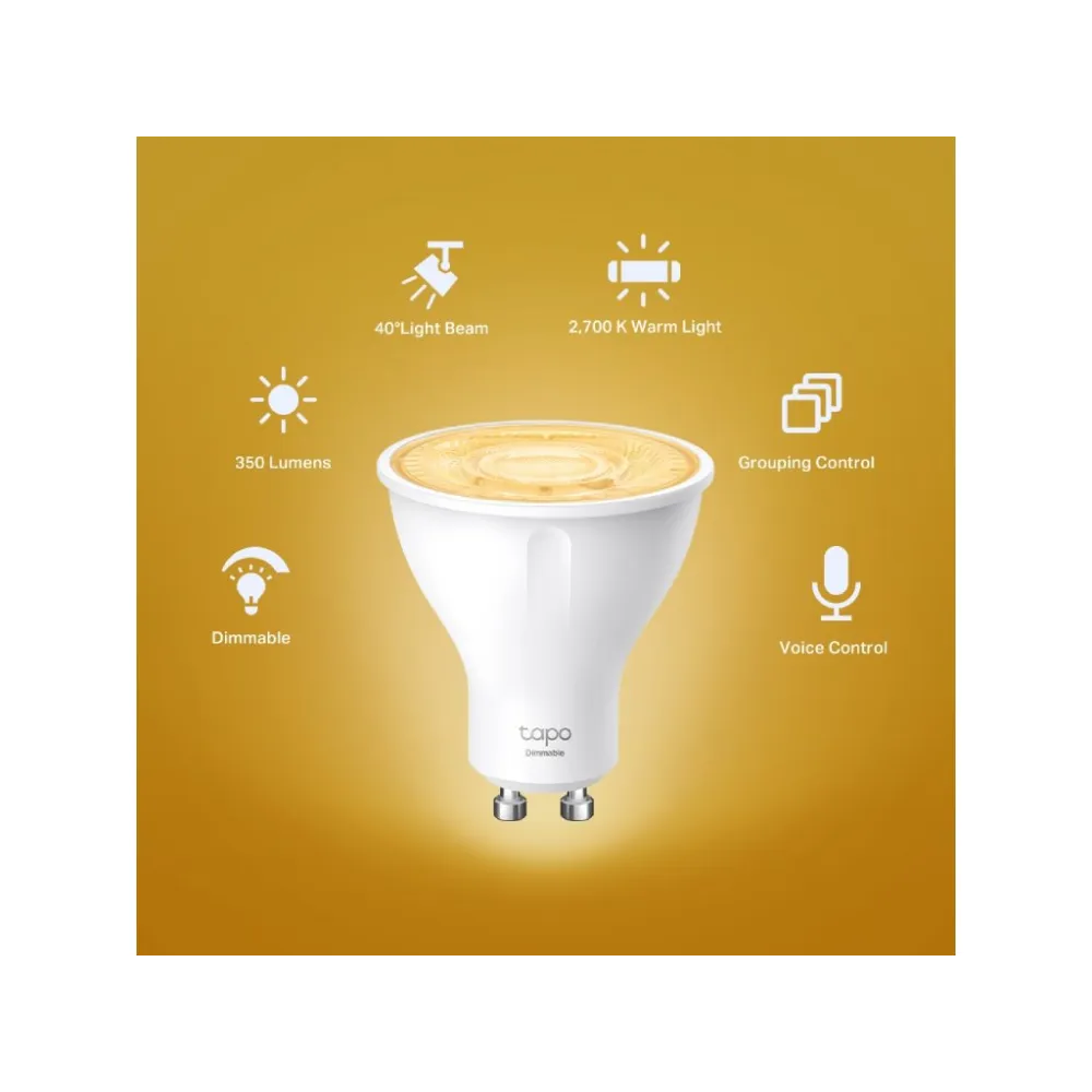 TP-LINK TAPO L610 GU10 Smart Wi-Fi Spotlight, Dimmable, 350 lm, 2700 K, Light Beam Angle: 40