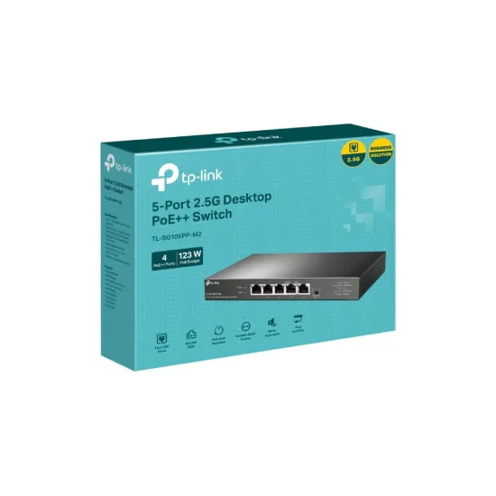 TP-LINK TL-SG105PP-M2 5-Port 2.5G Desktop Switch with 4-Port PoE++, Supports PoE Power up to 123 W