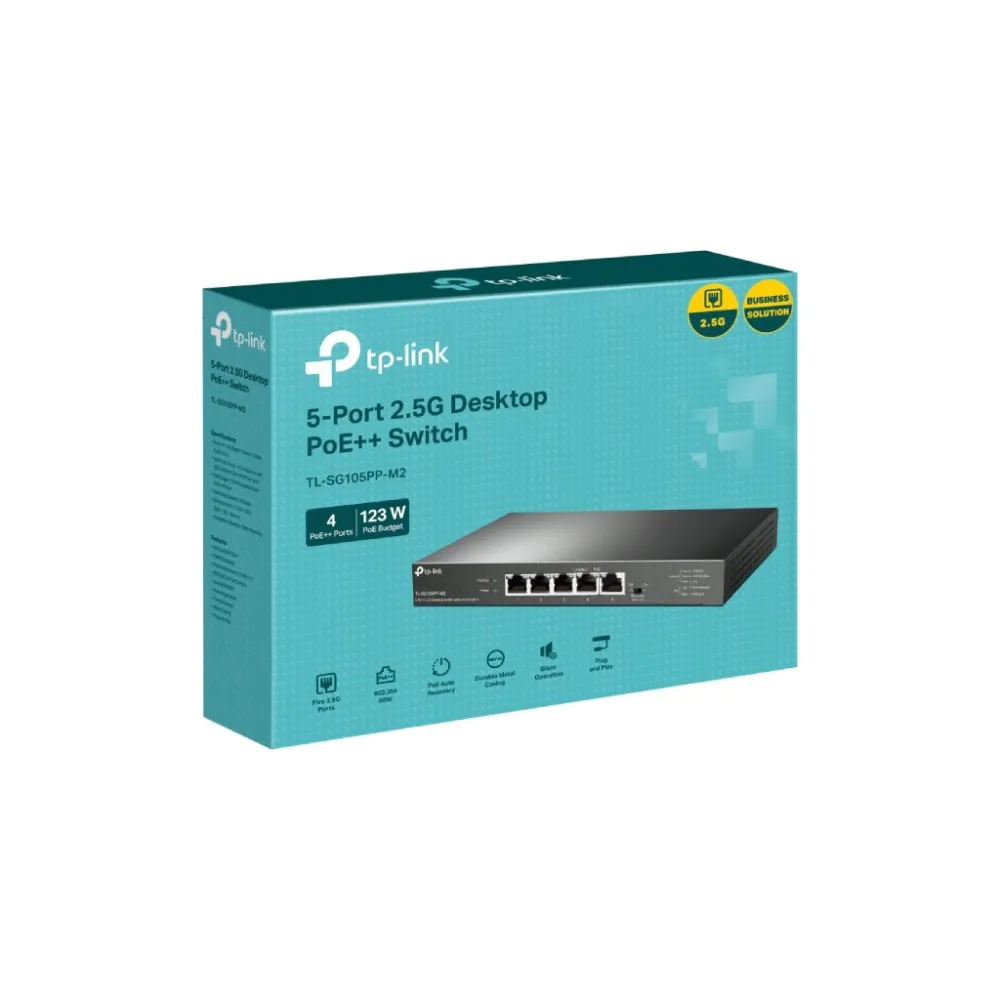 TP-LINK TL-SG105PP-M2 5-Port 2.5G Desktop Switch with 4-Port PoE++, Supports PoE Power up to 123 W