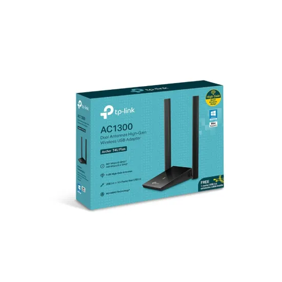 TP-LINK ARCHER T4U PLUS AC1300 Dual Antennas High-Gain Wireless USB Adapter