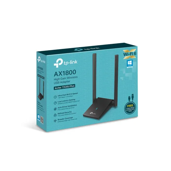 TP-LINK ARCHER TX20U Plus AX1800 Dual Antennas High Gain Wireless USB Adapter, WiFi6