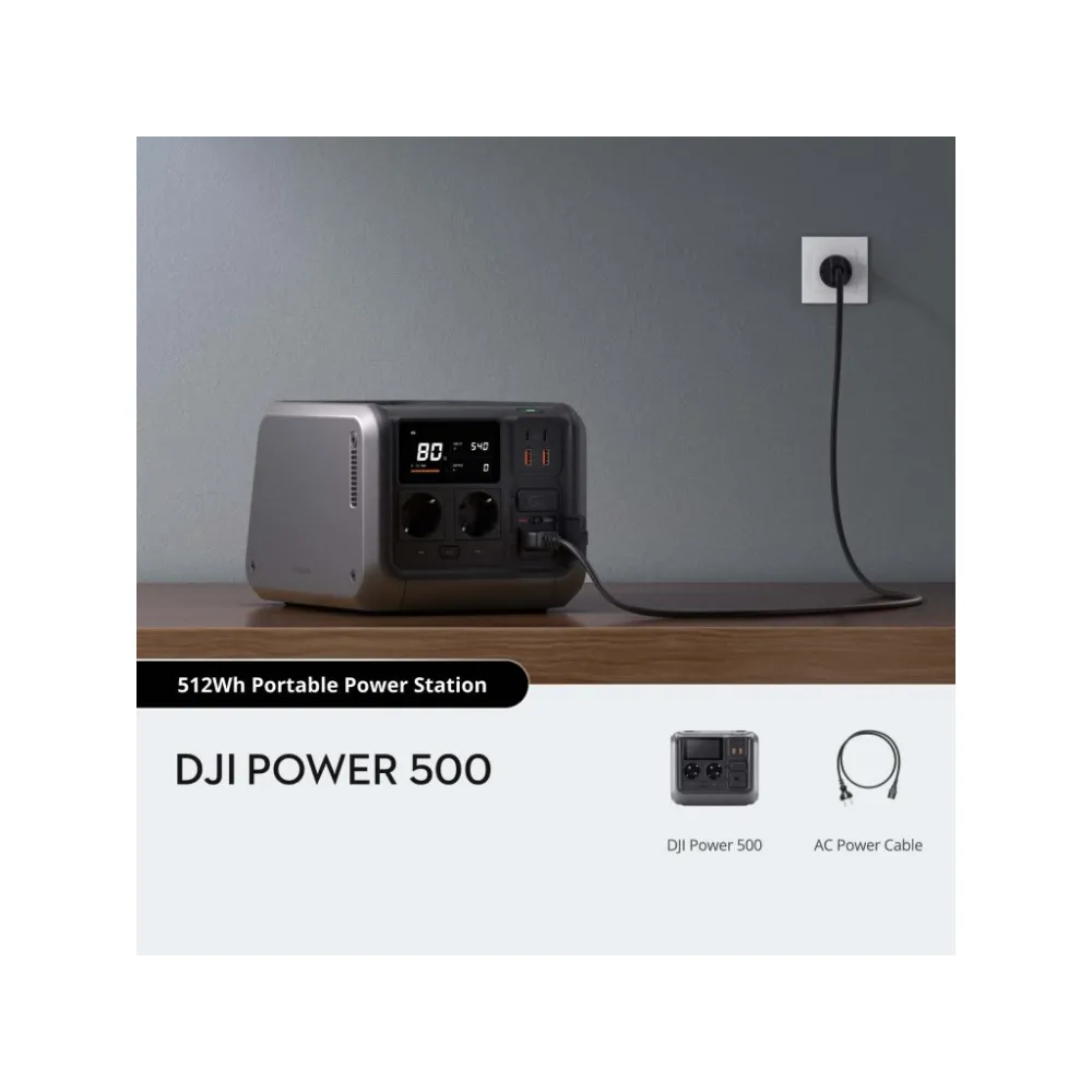 DJI Power 500 - 512Wh Portable Power Station, AC Output x2,USB-C x2,USB-A x2,SDC Lite x1,AC Input x1