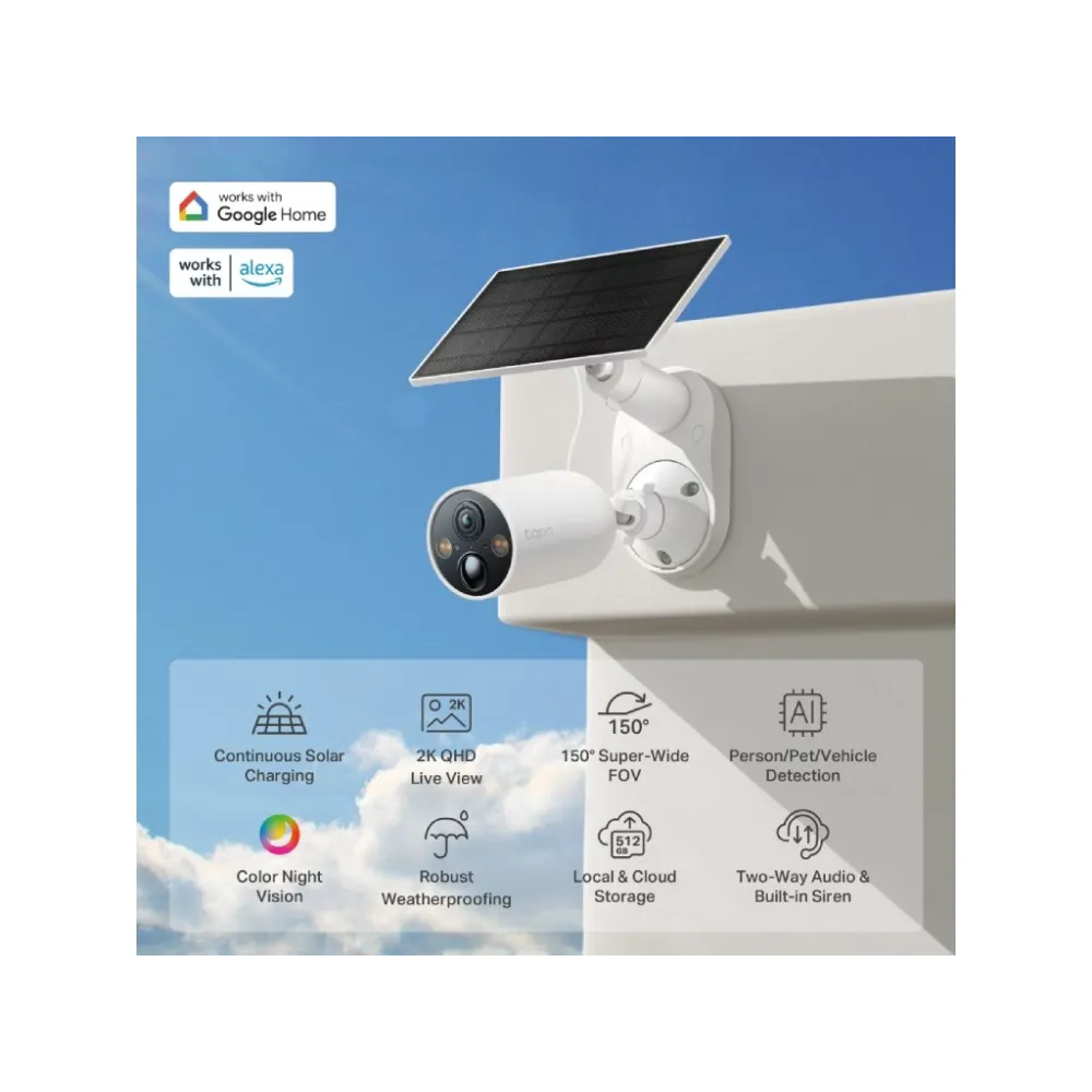 TP-LINK TAPO C425 KIT Solar-Powered Security Camera Kit, 2K QHD, 4MP, Free AI Detection, IP66