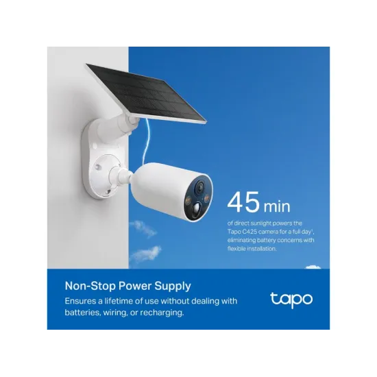 TP-LINK TAPO C425 KIT Solar-Powered Security Camera Kit, 2K QHD, 4MP, Free AI Detection, IP66