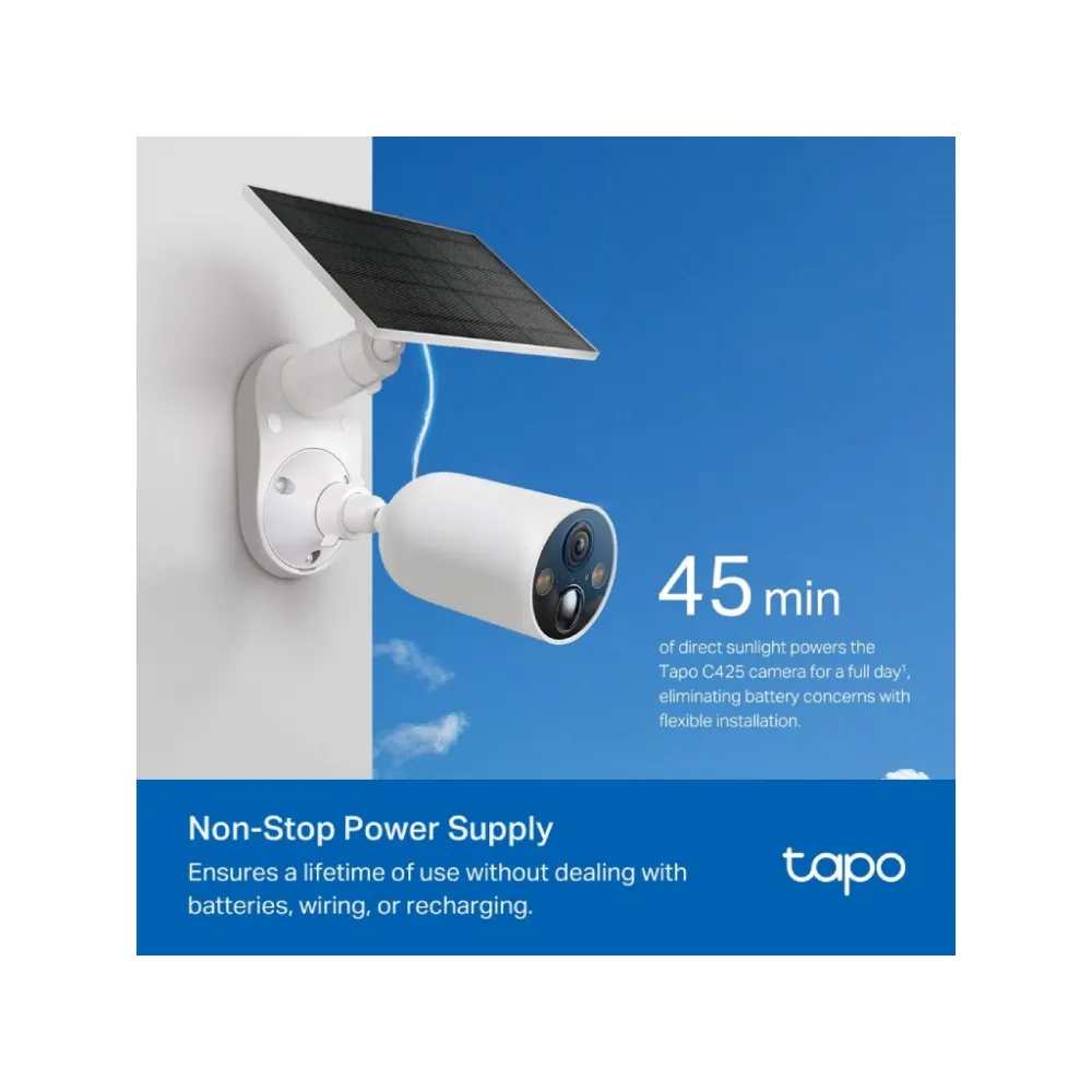 TP-LINK TAPO C425 KIT Solar-Powered Security Camera Kit, 2K QHD, 4MP, Free AI Detection, IP66