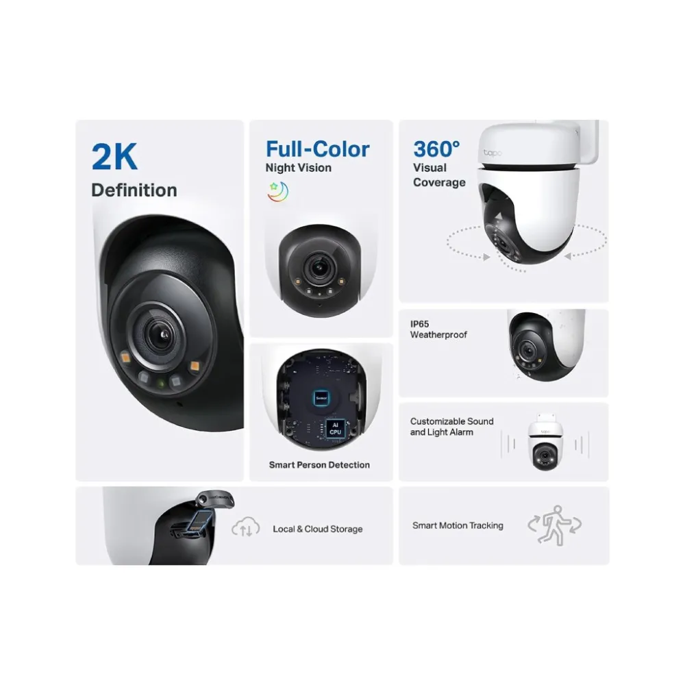 TP-LINK TAPO C520WS 2K QHD Live View Outdoor Pan/Tilt Security Wi-Fi Camera, IP66 Weatherproof