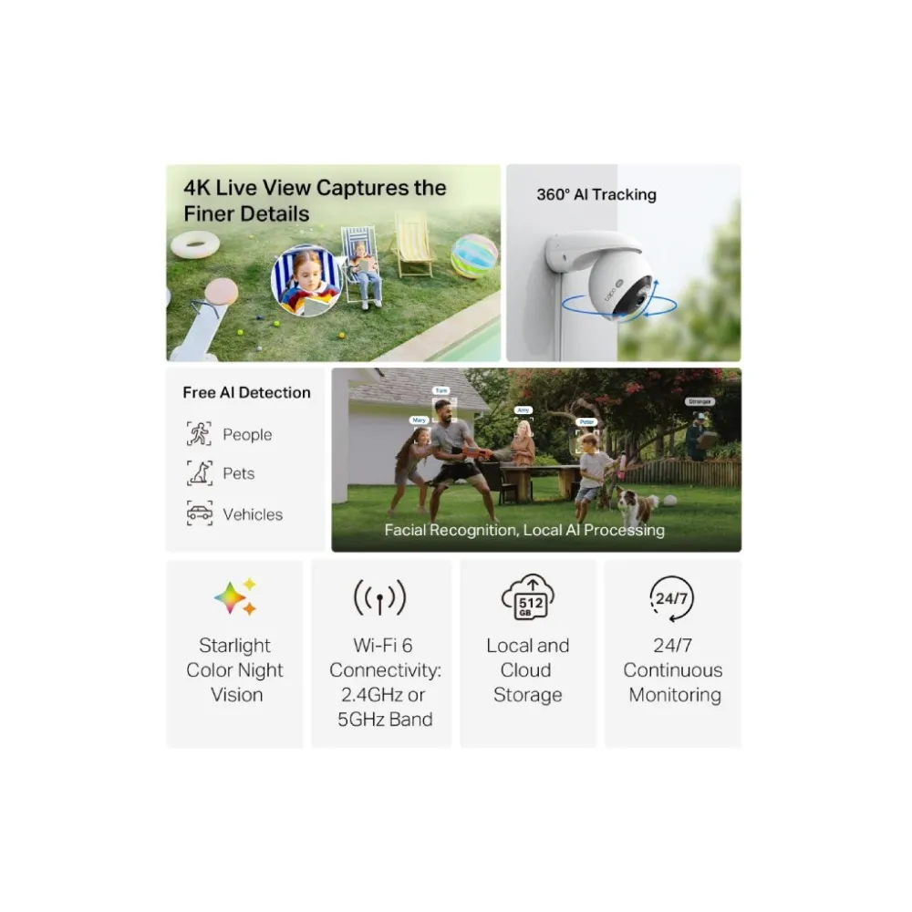 TP-LINK TAPO C560WS 4K Outdoor Pan/Tilt Security Wi-Fi Camera, 360 AI Tracking, IP66 Weatherproof
