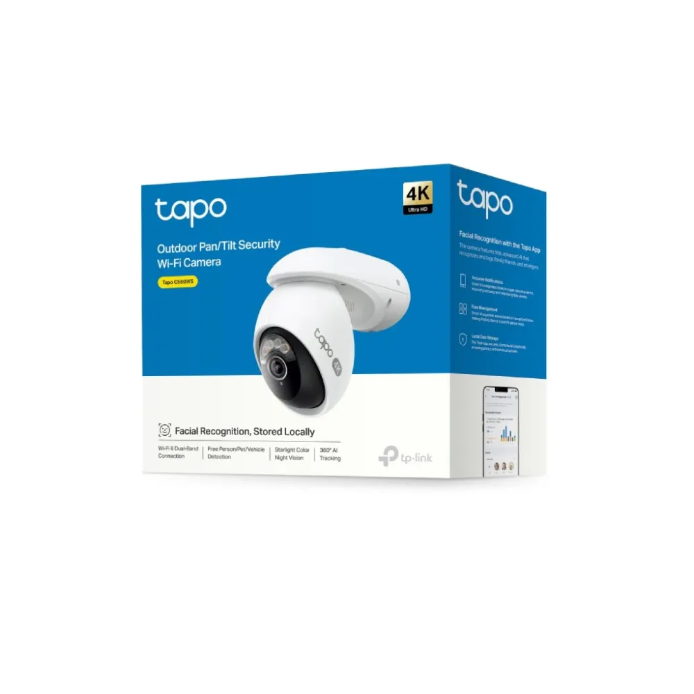 TP-LINK TAPO C560WS 4K Outdoor Pan/Tilt Security Wi-Fi Camera, 360 AI Tracking, IP66 Weatherproof