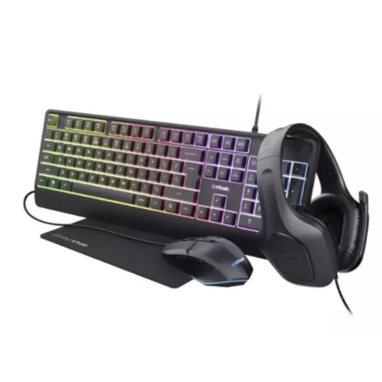 TRUST GXT 792 QUADROX,Gamerski set sa slusalicama,tastaturom,misem,mouspadom,crna boja